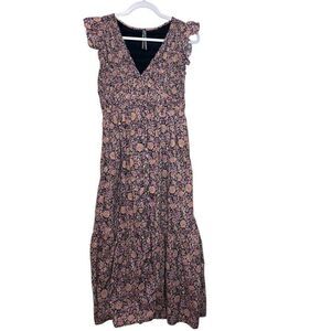 Anthropologie Peregrine Midi Dress Short Sleeve‎ V-Neck Women M Floral Boho